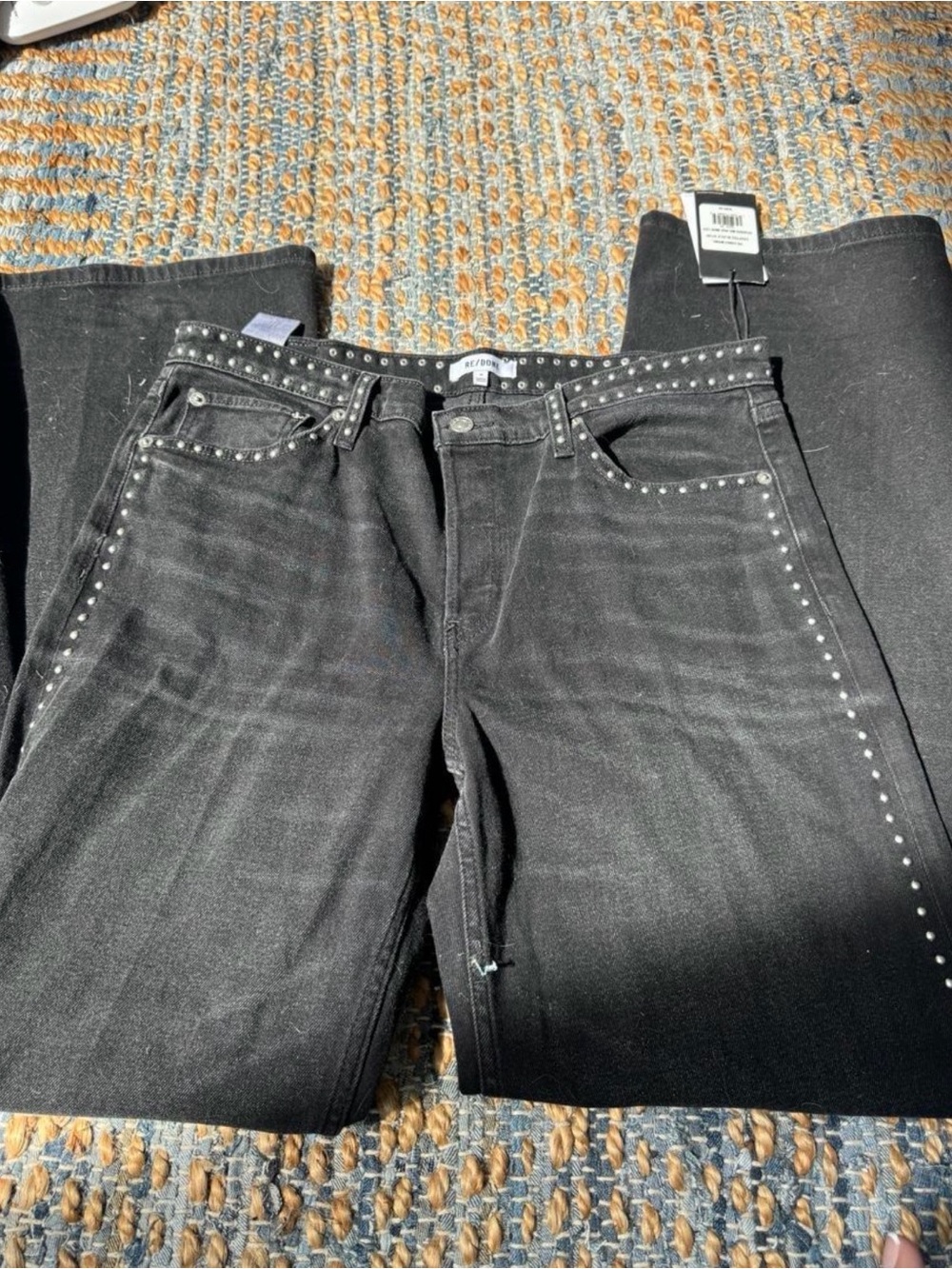 Re/Done Black Studded Straight Jeans - Women's